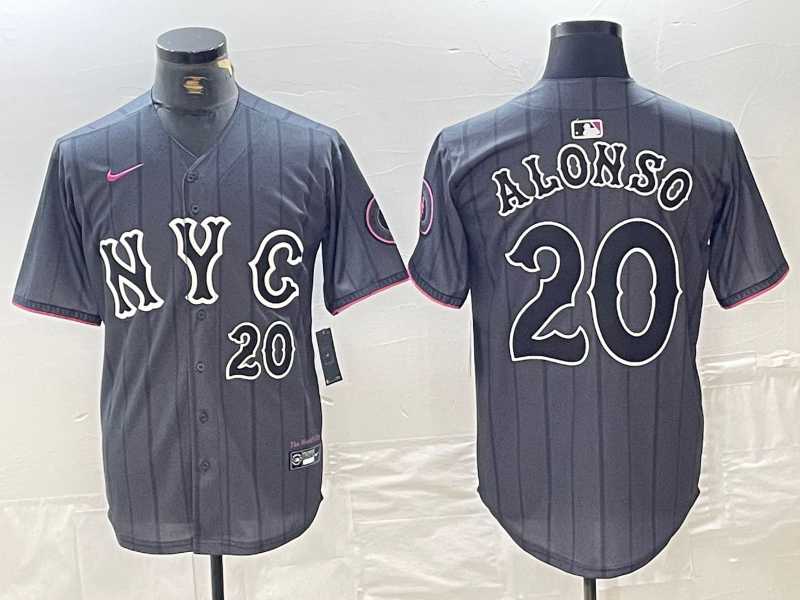 Mens New York Mets #20 Pete Alonso Number Grey 2024 City Connect Cool Base Stitched Jersey